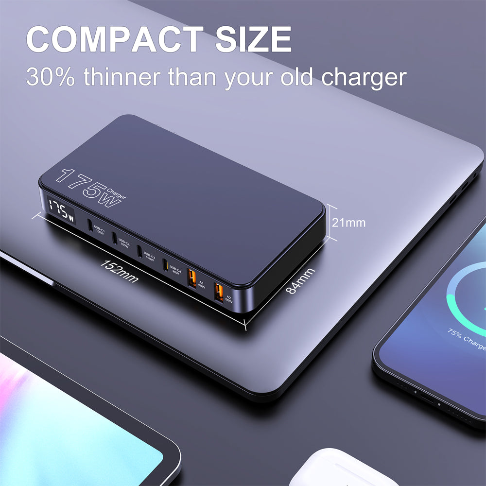 175W GaN USBC Charger 6Port Desktop PD Fast Charger LED Display 4