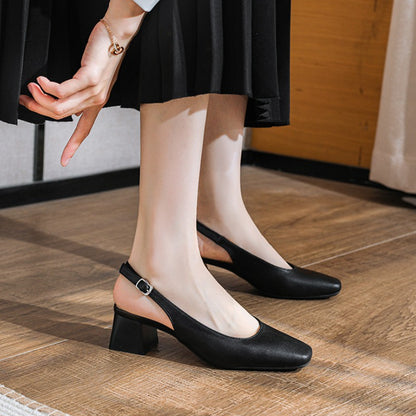 Elegant French Baotou Womens Summer Sandals New Mid Thick Heel High Heels With Shallow Mouth  Coars 1