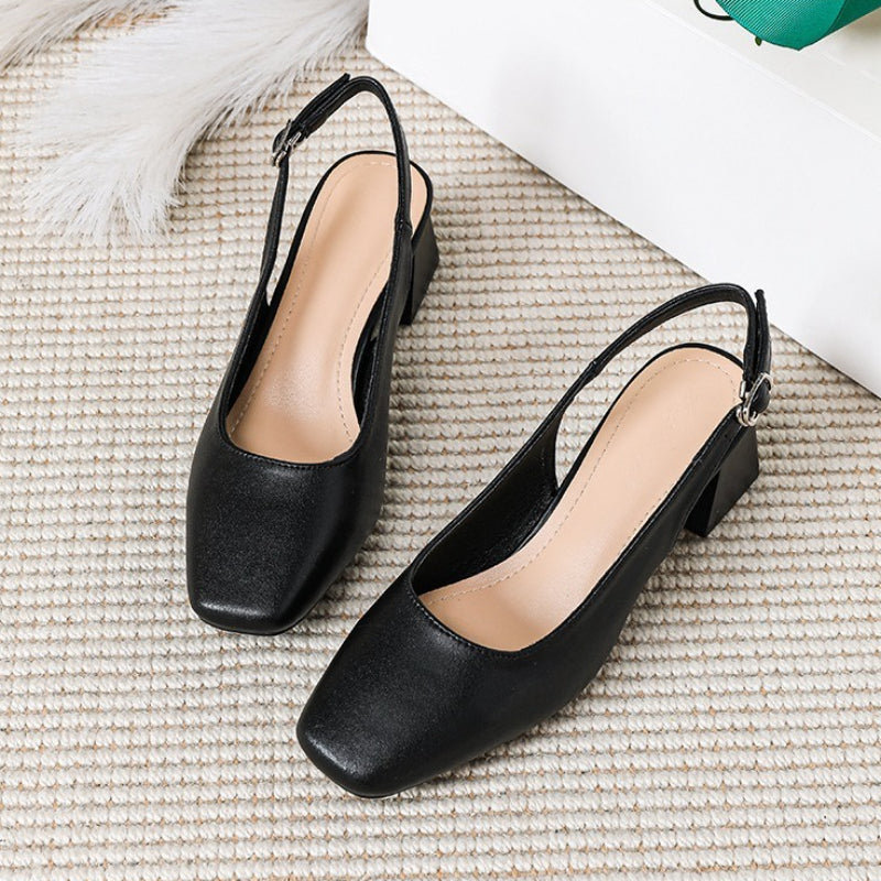 Elegant French Baotou Womens Summer Sandals New Mid Thick Heel High Heels With Shallow Mouth  Coars 5