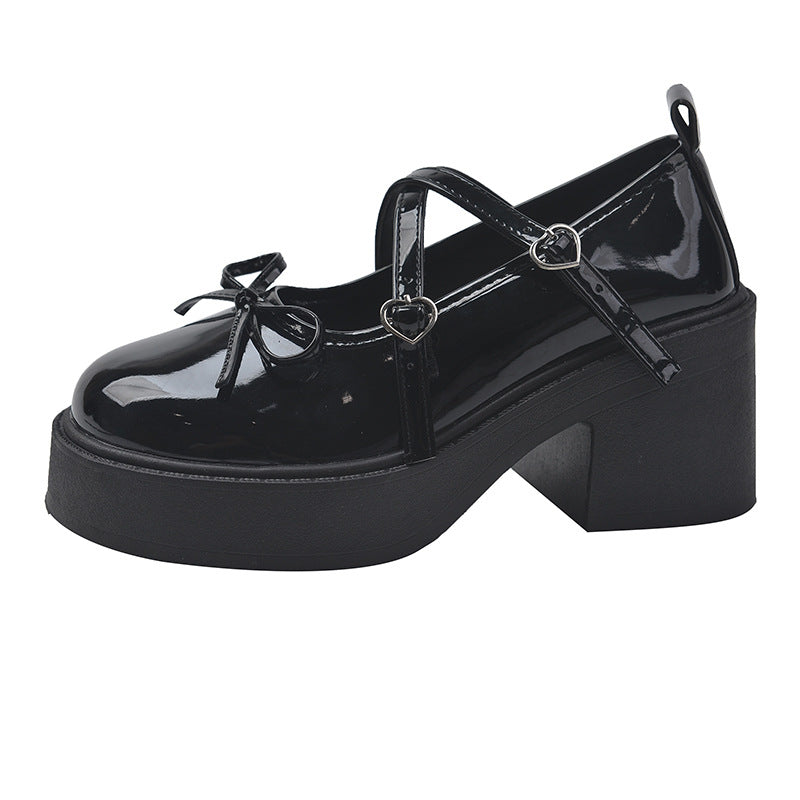 Womens Chunky Heel Mary Janes Pumps, Round Toe Platform Shoes, Elegant Spring Lolita Heeled Shoes for Dress & Student