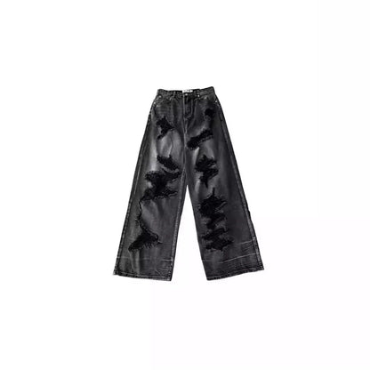 Unique Cool Ripped Jeans, Womens Summer Distressed American Style, Loose Fit Bell Bottoms, Versatile Straight Leg Long