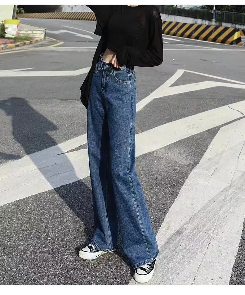Trendy Women's Jeans, High Waisted, Slimming, Loose Fit, Draped Straight Leg Bell Bottoms