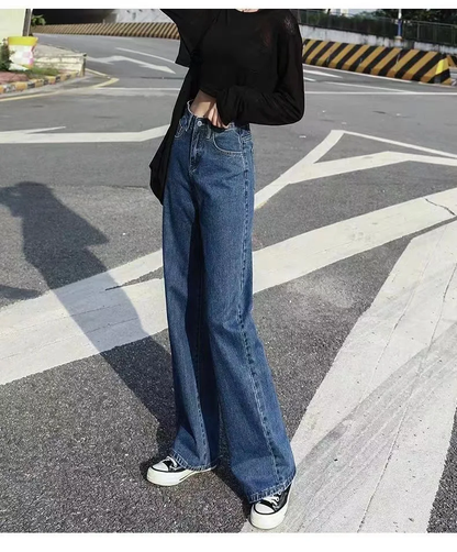 Trendy Women's Jeans, High Waisted, Slimming, Loose Fit, Draped Straight Leg Bell Bottoms
