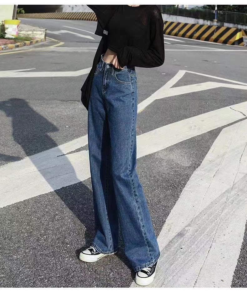 Trendy Women's Jeans, High Waisted, Slimming, Loose Fit, Draped Straight Leg Bell Bottoms