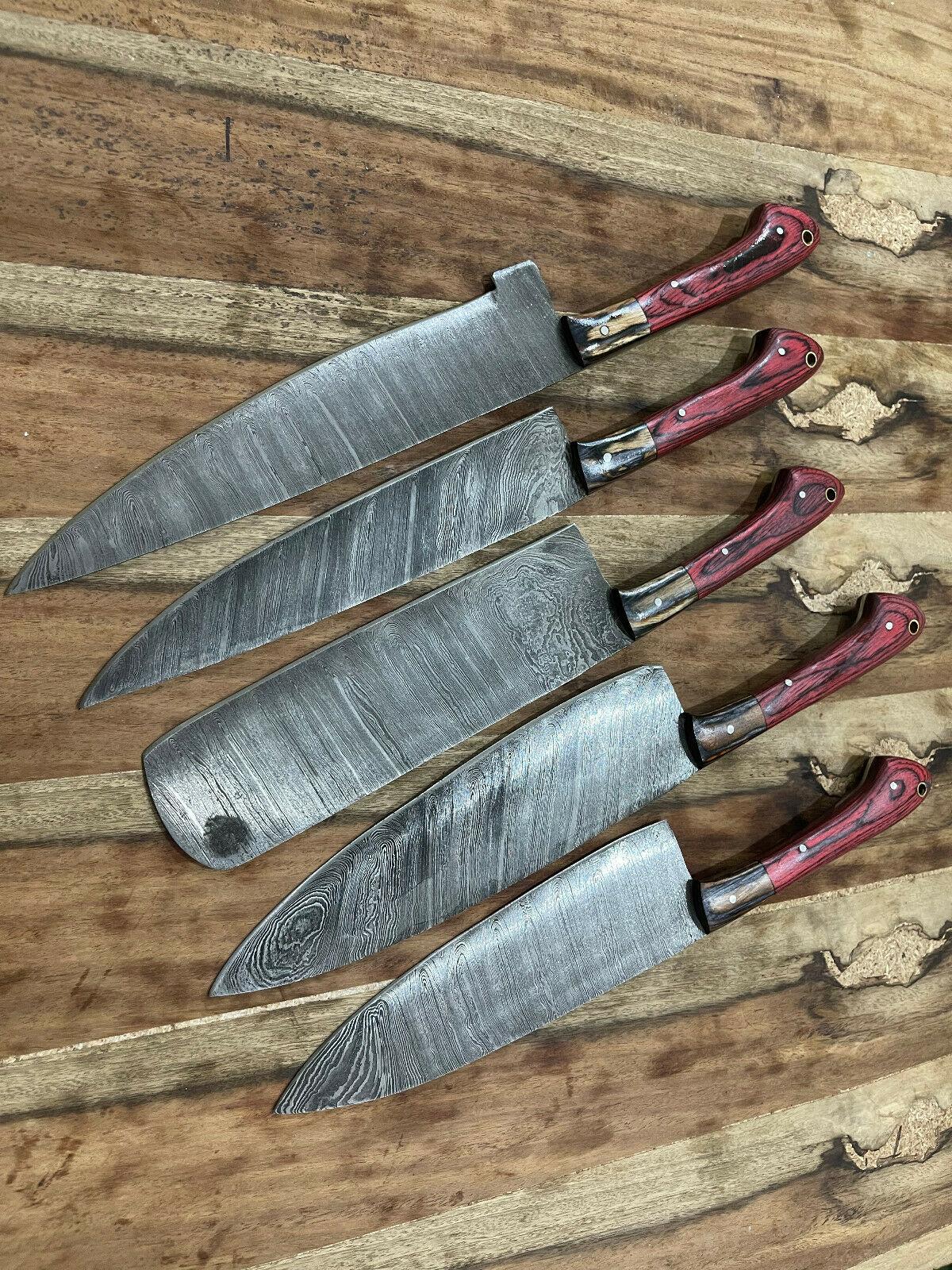 Artisan 5PCS Handmade Damascus Steel Chef Knives  Kitchen Gift Collection 1