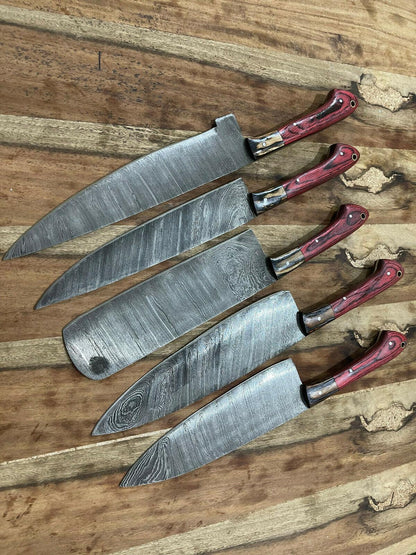 Artisan 5PCS Handmade Damascus Steel Chef Knives  Kitchen Gift Collection 1