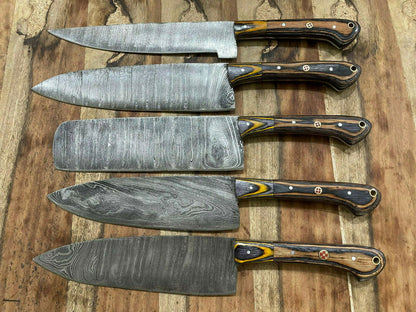 Hand Forged 5PCS Damascus Steel Chef Set  Professional Kitchen Knife Set 1