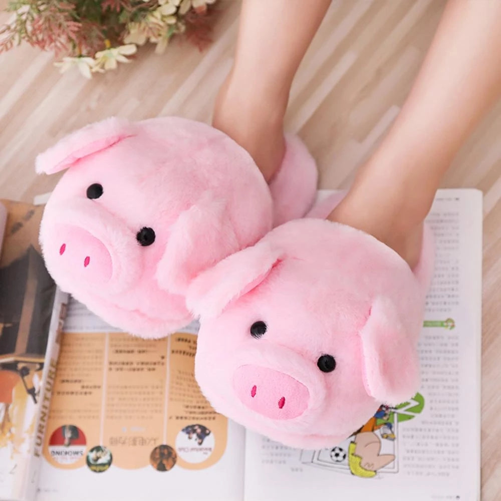 Cute Pink Pig Womens Warm Indoor Slippers Furry Plush Home Floor Shoes For Ladies Winter Soft Short 1