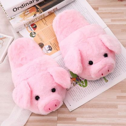 Cute Pink Pig Womens Warm Indoor Slippers Furry Plush Home Floor Shoes For Ladies Winter Soft Short 2