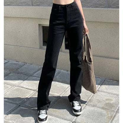 High Waist Jeans, Women Black Baggy Trousers, Y2K Streetwear, Harajuku Fashion, Straight Leg Denim Pants