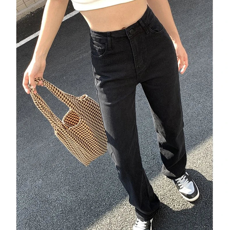 High Waist Jeans Women Black Baggy Trousers Y2K Streetwear Harajuku Fashion Straight Leg Denim Pant 4