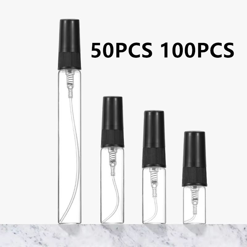 Black Refillable Glass Perfume Bottles – 2ml to 10ml Portable Empty Cosmetic Sample Vials (50/100PCS Set)