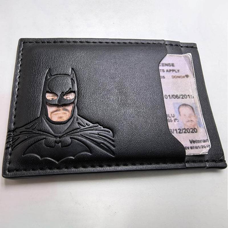 Leather Bat Wallet, Personalized Superhero Mask Card Holder, Heroic Wallet Gift