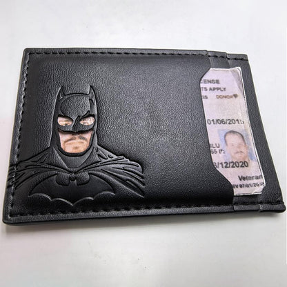 Leather Bat Wallet, Personalized Superhero Mask Card Holder, Heroic Wallet Gift