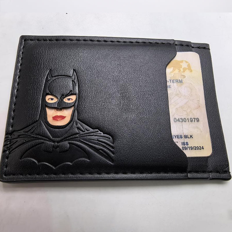 Leather Bat Wallet, Personalized Superhero Mask Card Holder, Heroic Wallet Gift