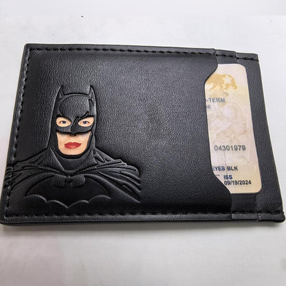 Leather Bat Wallet, Personalized Superhero Mask Card Holder, Heroic Wallet Gift