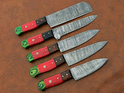 Handmade Damascus Steel Chef Knife Set Of 5  Custom Kitchen Knives With Wood Handle  Premium Gift F 1