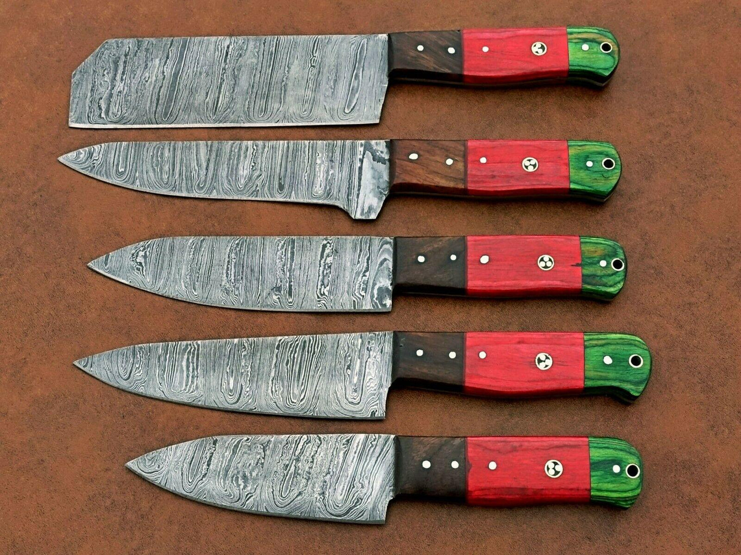 Handmade Damascus Steel Chef Knife Set Of 5  Custom Kitchen Knives With Wood Handle  Premium Gift F 2