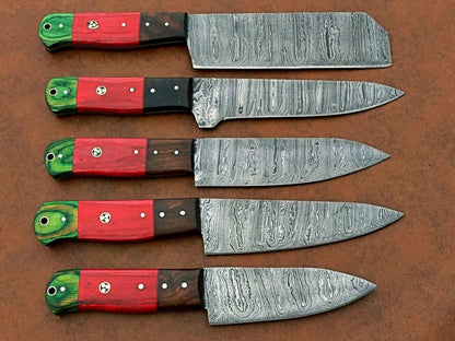 Handmade Damascus Steel Chef Knife Set Of 5  Custom Kitchen Knives With Wood Handle  Premium Gift F 3