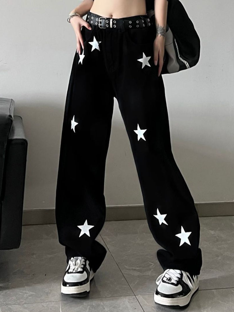 Women's Y2K Wide Leg Jeans, High Waisted Baggy Vintage Chic, Harajuku Streetwear, Unisex Casual All-Match Denim