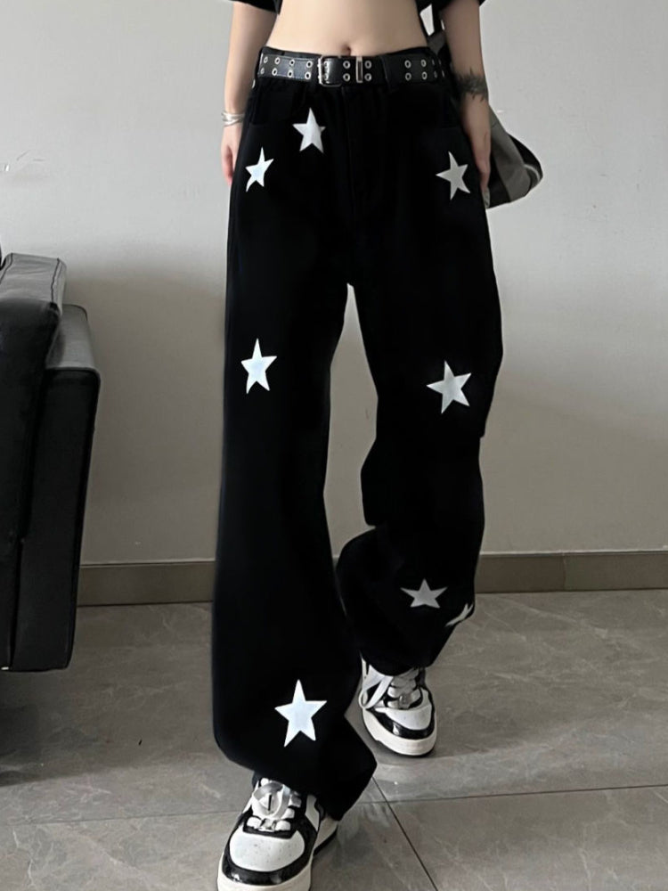 Women's Y2K Wide Leg Jeans, High Waisted Baggy Vintage Chic, Harajuku Streetwear, Unisex Casual All-Match Denim