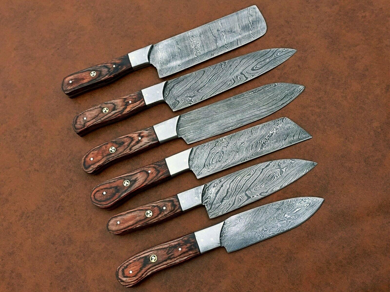 Artisan Damascus Chef Knife Set  6 Custom Handmade Knives With Elegant Wood Handles 1