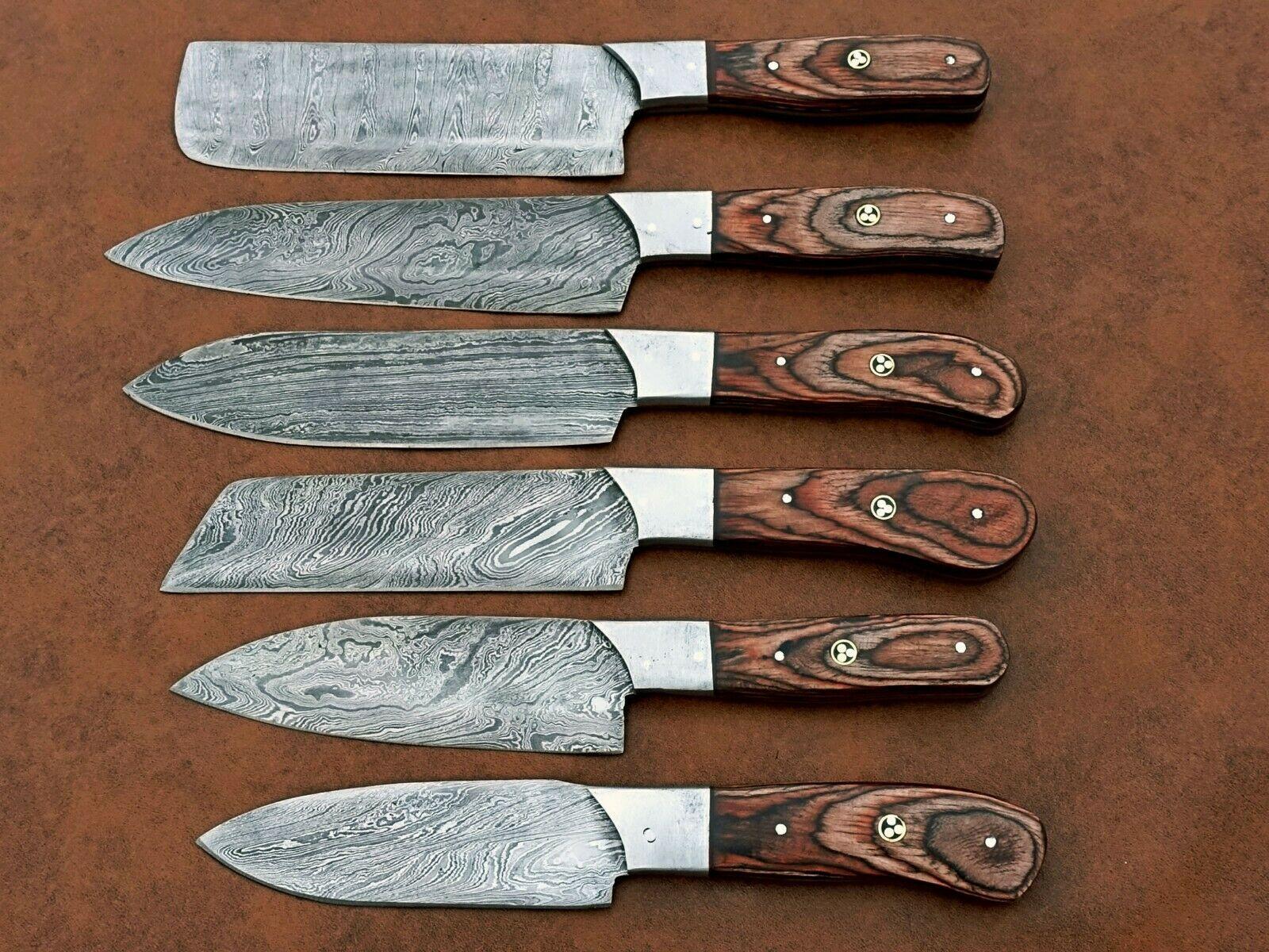Artisan Damascus Chef Knife Set  6 Custom Handmade Knives With Elegant Wood Handles 2