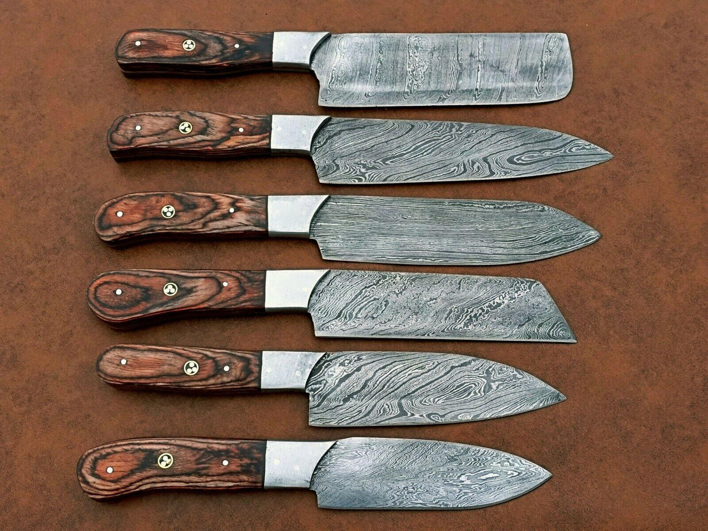 Artisan Damascus Chef Knife Set  6 Custom Handmade Knives With Elegant Wood Handles 3