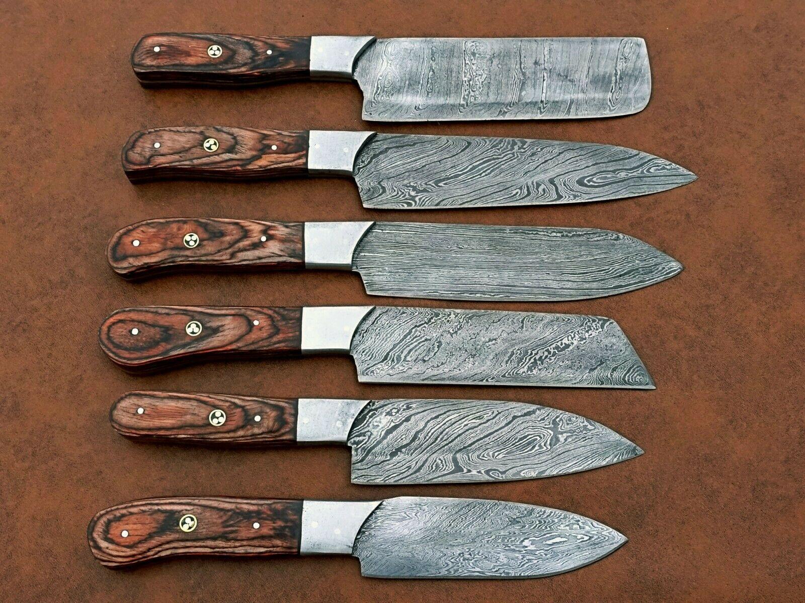 Artisan Damascus Chef Knife Set  6 Custom Handmade Knives With Elegant Wood Handles 3