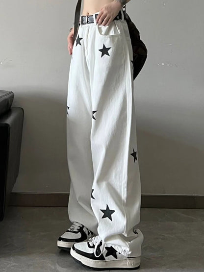 Women's Y2K Wide Leg Jeans, High Waisted Baggy Vintage Chic, Harajuku Streetwear, Unisex Casual All-Match Denim