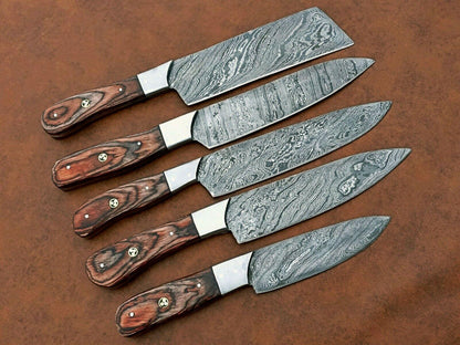 Handmade 5 Pcs Damascus Steel Chef Knife Set  Professional Kitchen Cutlery Gift Box 1