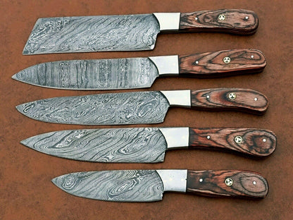 Handmade 5 Pcs Damascus Steel Chef Knife Set  Professional Kitchen Cutlery Gift Box 2