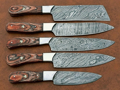 Handmade 5 Pcs Damascus Steel Chef Knife Set  Professional Kitchen Cutlery Gift Box 3
