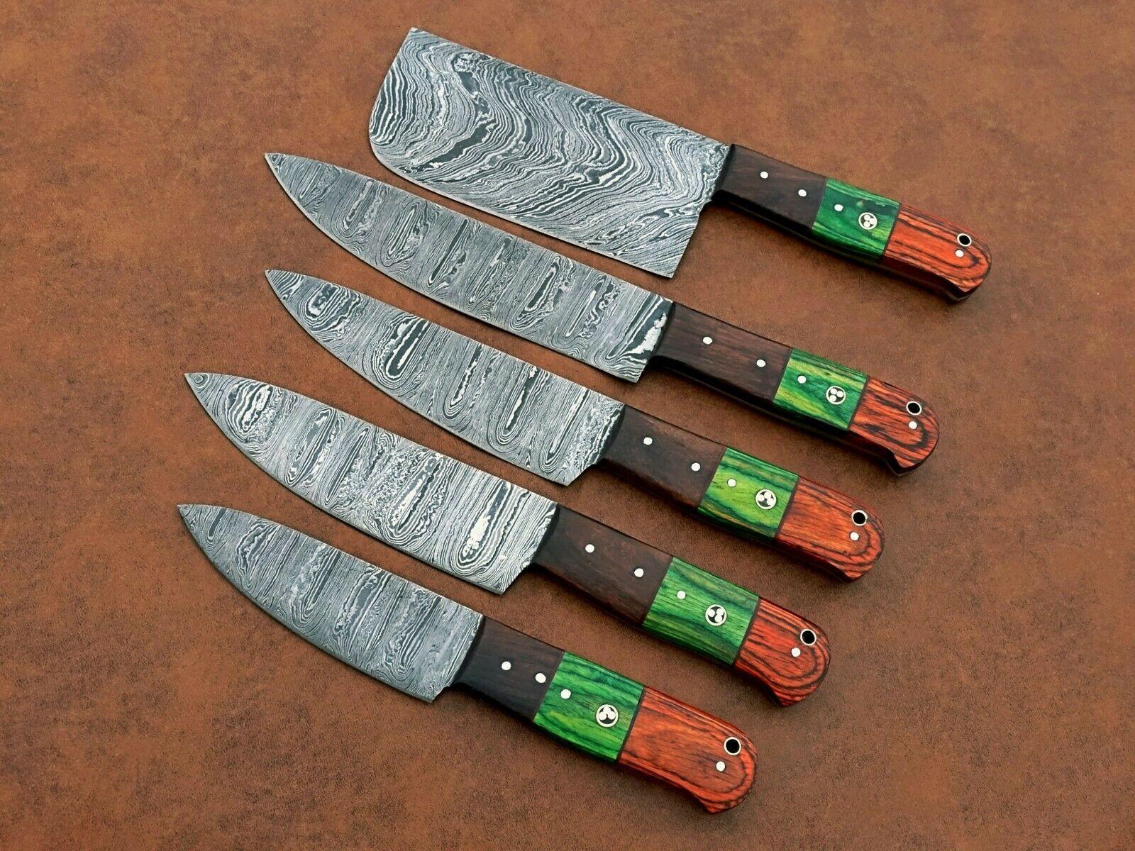 Forged Damascus Steel Kitchen Knives Set  Custom Handmade Chef Knife Collection 5 Pcs 1