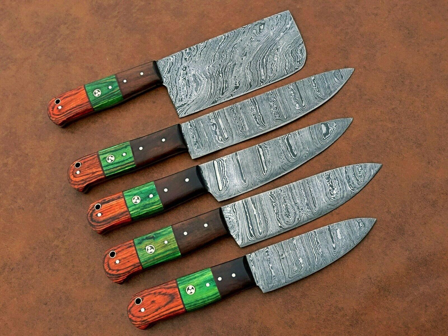 Forged Damascus Steel Kitchen Knives Set  Custom Handmade Chef Knife Collection 5 Pcs 2