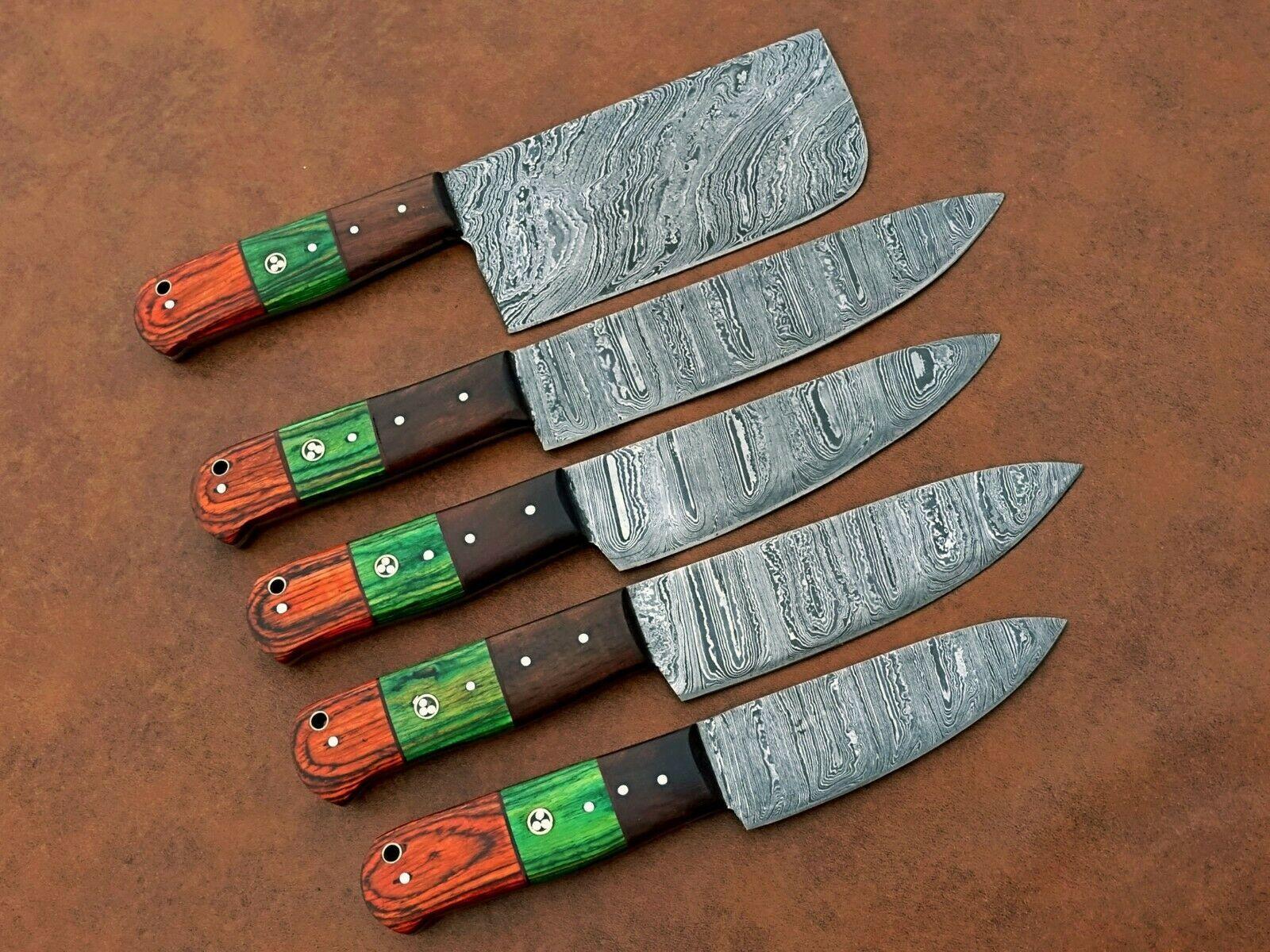 Forged Damascus Steel Kitchen Knives Set  Custom Handmade Chef Knife Collection 5 Pcs 2