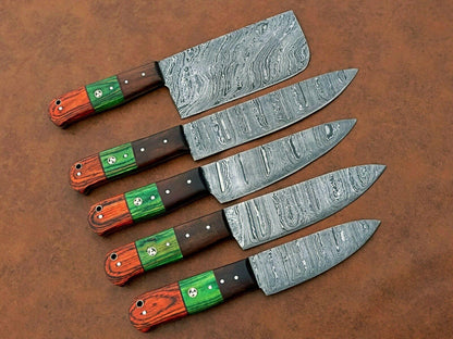 Forged Damascus Steel Kitchen Knives Set  Custom Handmade Chef Knife Collection 5 Pcs 2