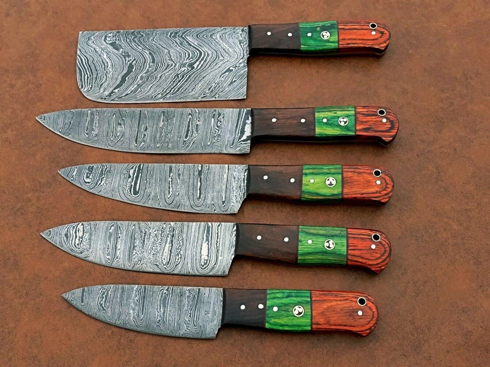 Forged Damascus Steel Kitchen Knives Set  Custom Handmade Chef Knife Collection 5 Pcs 3