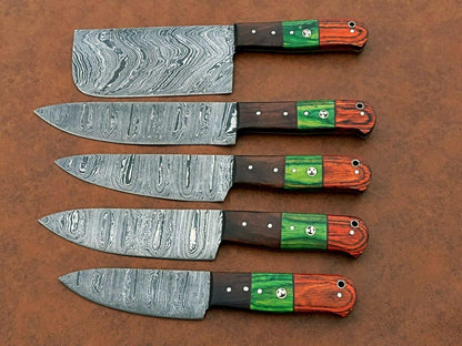 Forged Damascus Steel Kitchen Knives Set  Custom Handmade Chef Knife Collection 5 Pcs 3