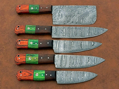 Forged Damascus Steel Kitchen Knives Set  Custom Handmade Chef Knife Collection 5 Pcs 4
