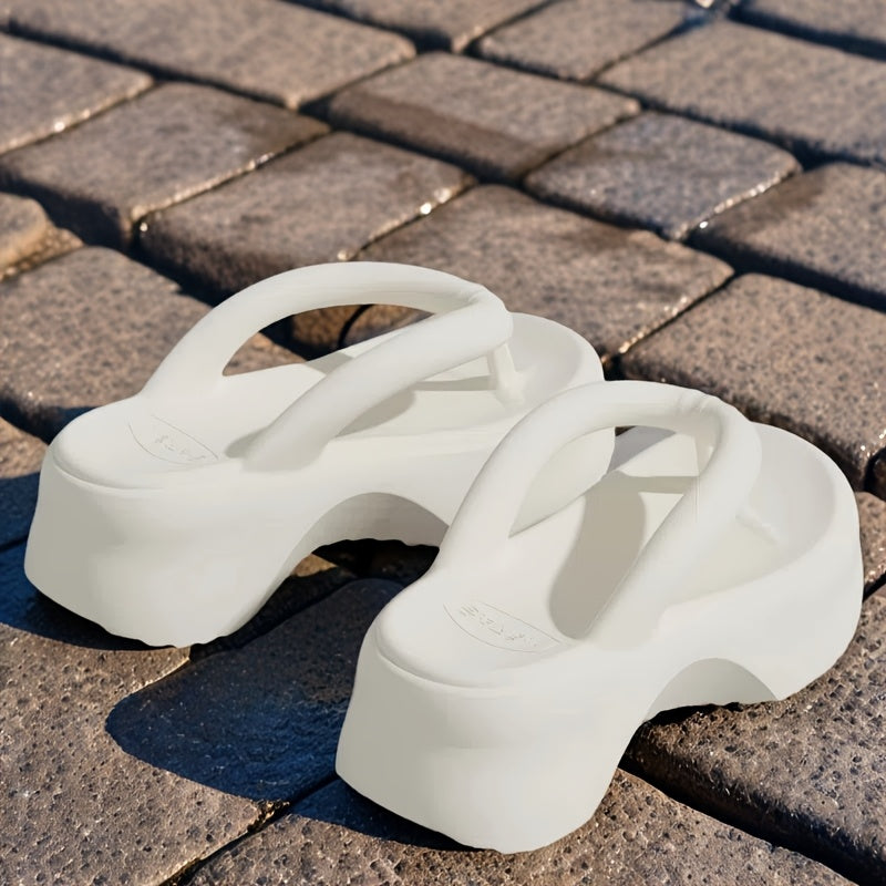 Womens Thick-Soled EVA Flip-Flops, Wedge-Heeled Non-Slip Summer Sandals, Heightening Casual Outer Wear Slippers