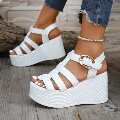 Womens Wedge Sandals With Ankle Buckle Patchwork Platform Gladiator Shoes Soft Sole NonSlip Summer  1