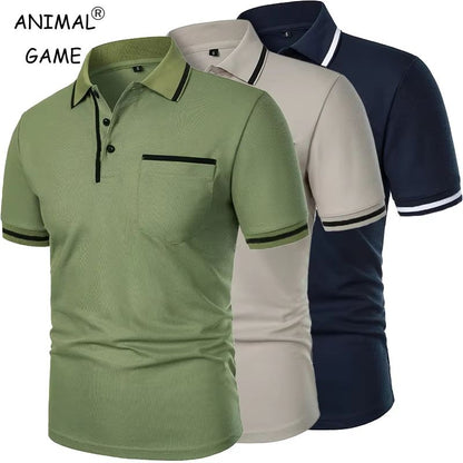 2025 Men's Casual Polo Shirt – Breathable Short Sleeve Summer Top with Pocket Design