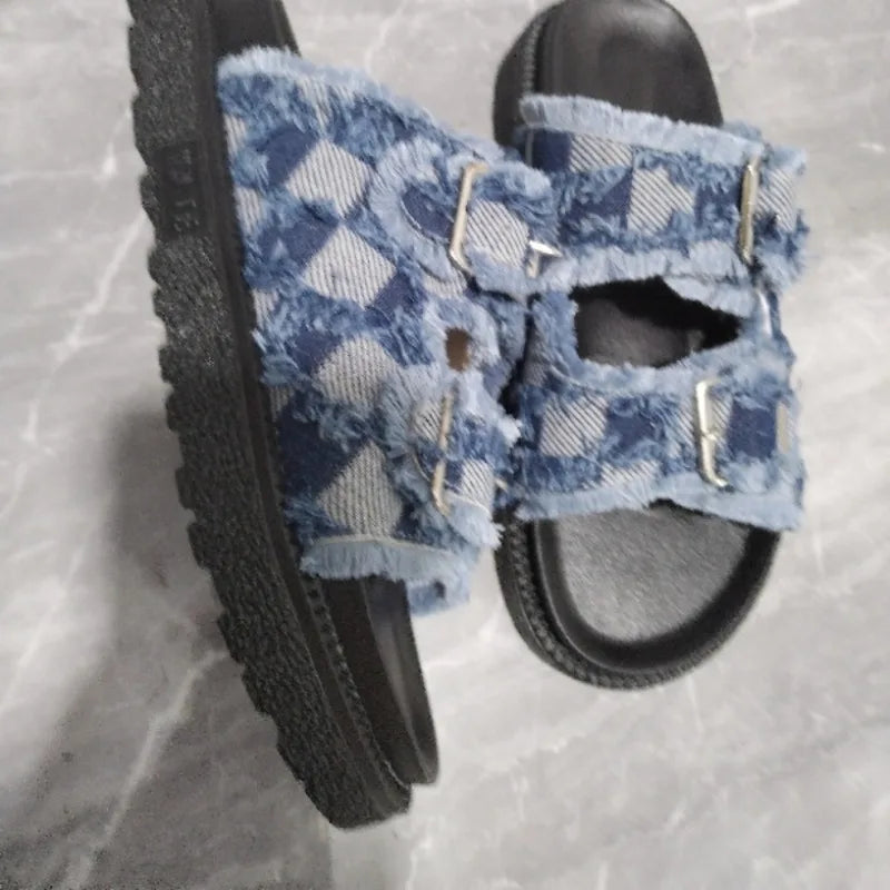 Summer Women Slippers Gladiator Style Platform Sandals, Flat Slingback Slides Beach Walking Shoes for Women