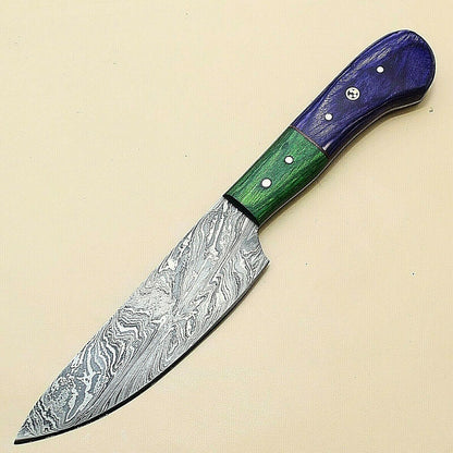 Artisan Damascus Steel Kitchen Knife | Custom Hand Forged Chef Knife for Cooking & Collectors