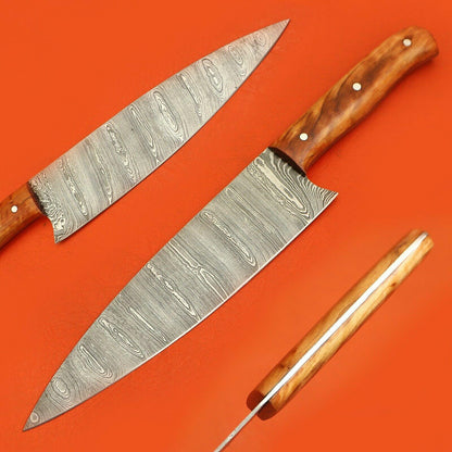 Damascus Steel Chef Knife | Custom Handmade Culinary Knife with Pakka Wood Handle