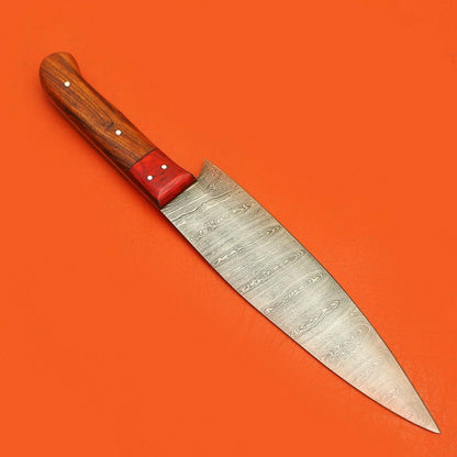 Handmade Full Tang Damascus Kitchen Chef Knife  Pakka Wood Handle  Custom Forged High Carbon Steel  1