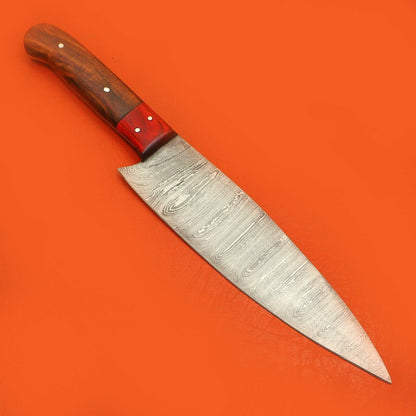 Handmade Full Tang Damascus Kitchen Chef Knife  Pakka Wood Handle  Custom Forged High Carbon Steel  2