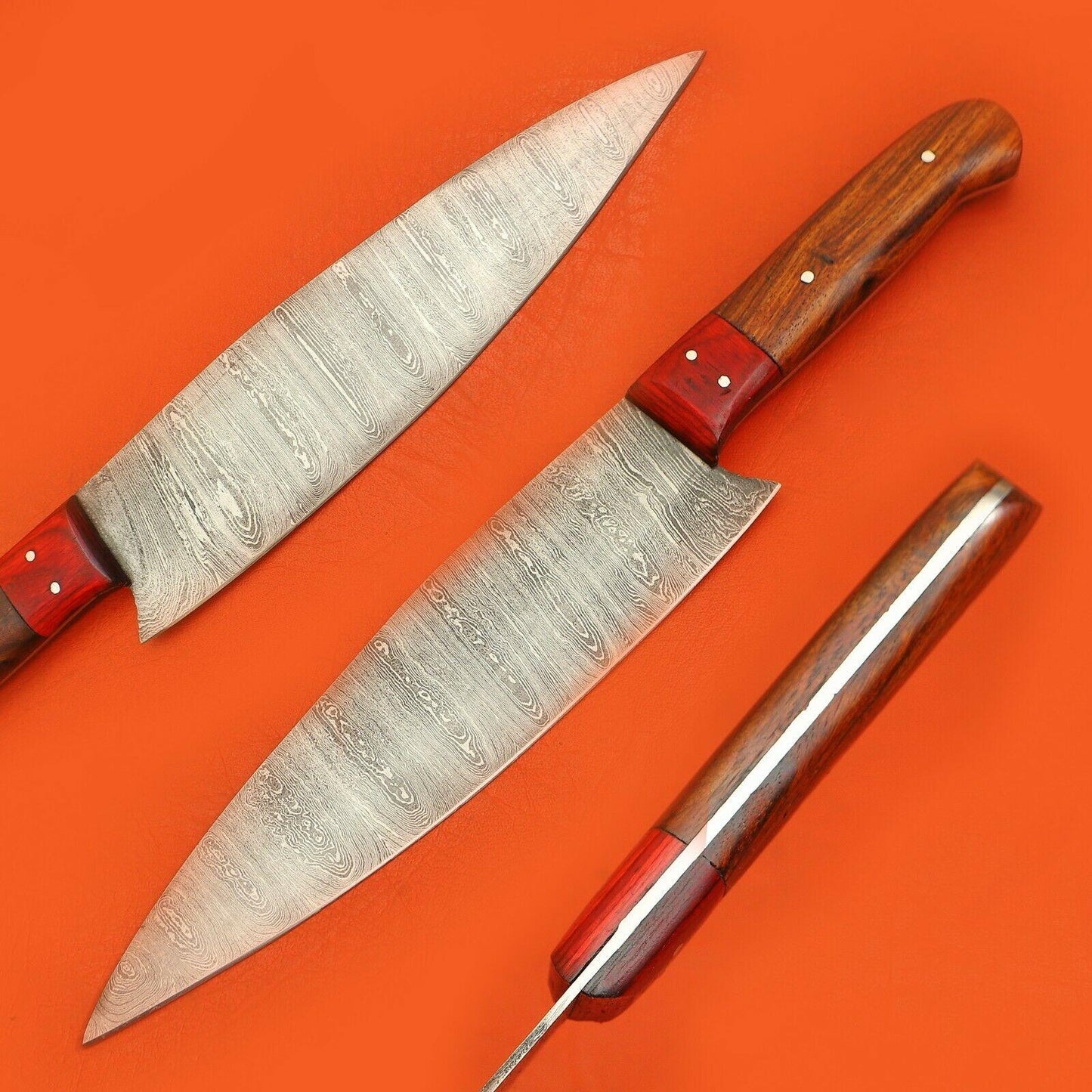Handmade Full Tang Damascus Kitchen Chef Knife | Pakka Wood Handle | Custom Forged High Carbon Steel Blade