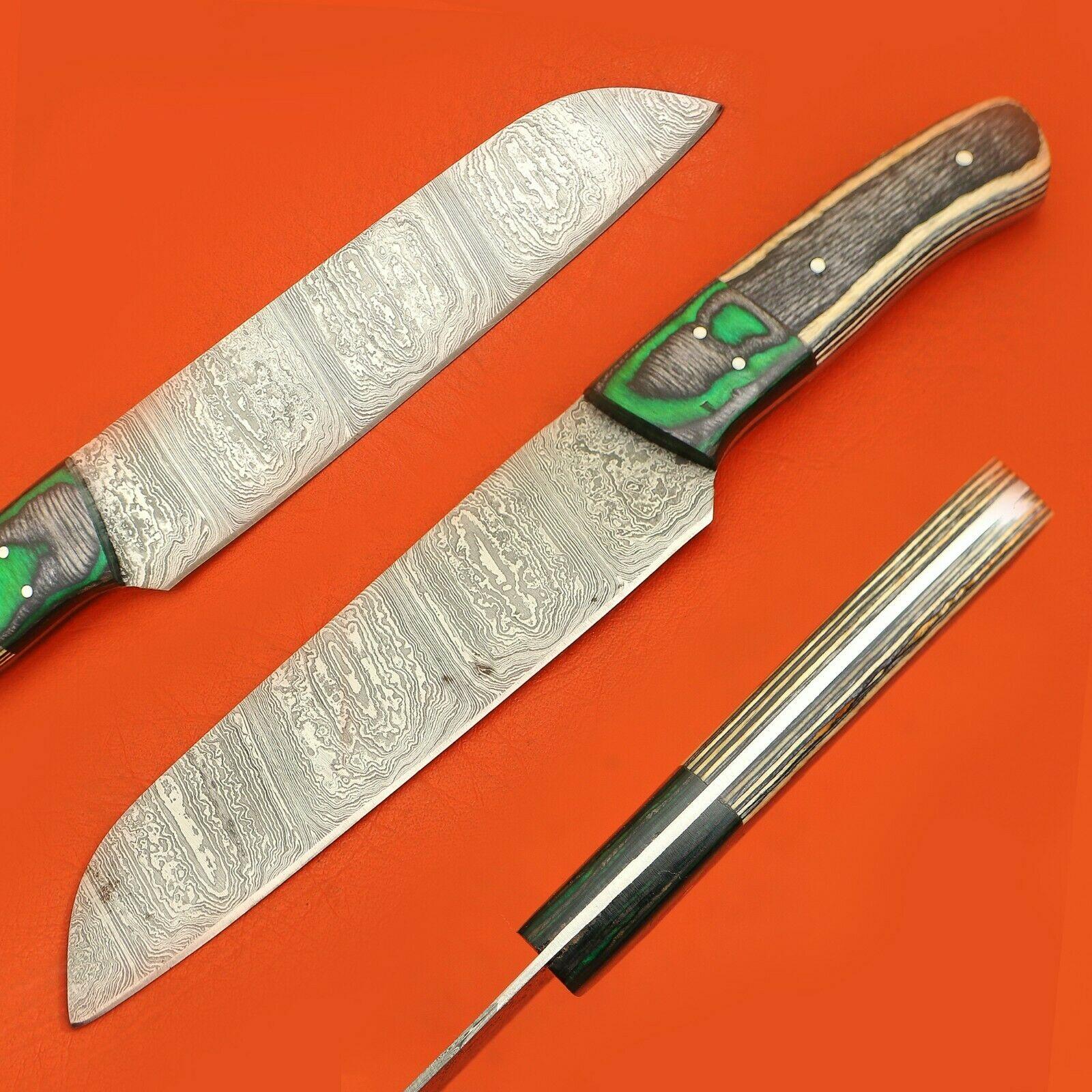 Handmade Full Tang Damascus Kitchen Chef Knife | Pakka Wood Handle | Custom Forged High Carbon Steel